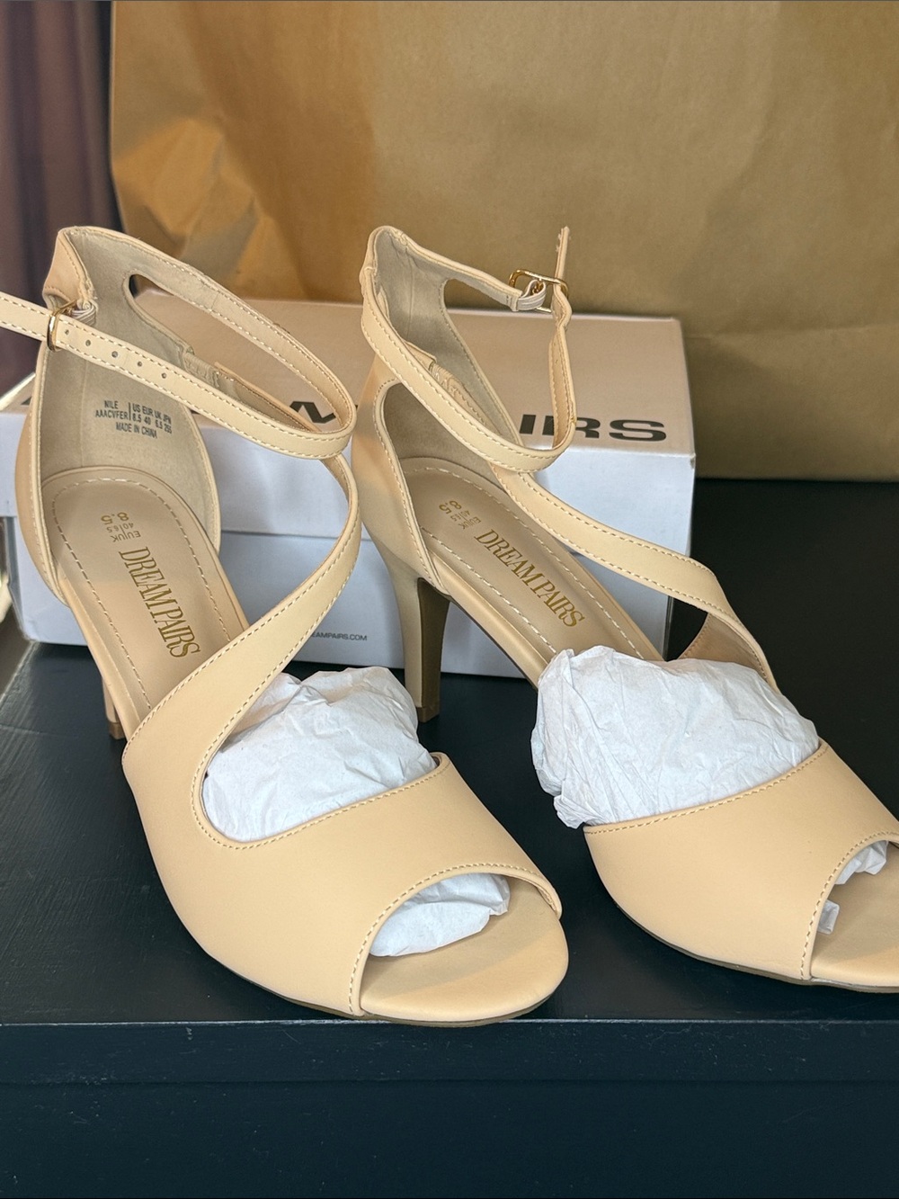 Dream Pairs Nude/Cream Crisscross Ankle-Strap Peep-Toe Heels